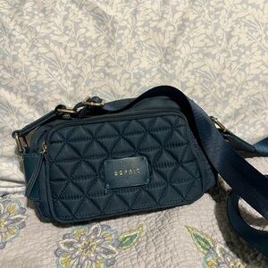 Esprit Quilted Crossbody Bag in  Blue with Gold Hardware